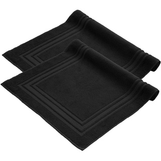 Komfortec Badvorleger Set 2 Teilig, Frottee Duschvorleger, Waschbar Duschmatte & Badteppich, 600 g/m2 &100% Baumwolle, Saugfähig & Schnelltrocknend, 50 x 70 cm, Schwarz