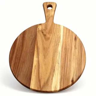40cm Pizzabrett aus Holz, großes Pizzabrett Rund mit Griff 40x30x1.5cm | Pizzabrett rund, Pizzateller Holz für Pizza, Brot, Focaccia und auch zum Servieren von Käse