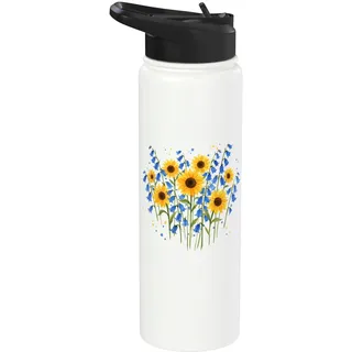 Sonnenblume Bluebell Aquarell Blumen Vintage Grafik Stainless Steel Insulated Water Bottle