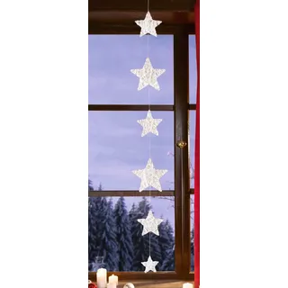 Dekoleidenschaft Dekohänger mit 6 Sternen, weiß mit Glitzer, 150 cm lang, Weihnachtsgirlande, Fensterdeko