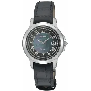 Seiko Premier Damenuhr Leder 27 mm Quarz Analog SXDE05P1 Grau 100 m