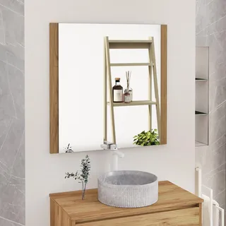 Baikal Badezimmerspiegel, Spiegel mit Holzseite, Option mit und ohne LED, Stile, passend für Badezimmer oder jeden Raum im Haus, 80 x 80 cm, Teka-Holz