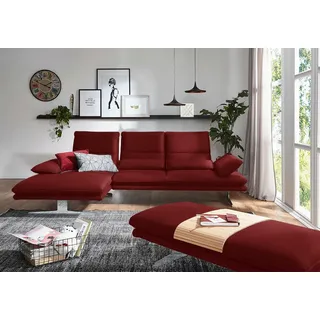W.SCHILLIG Ecksofa »broadway, Designsofa mit tollem Sitzkomfort, L-Form« Sitztiefenverstellung, Kopfteil- & Seitenteilverstellung, Breite 291cm, rot