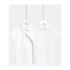 Girls M&S Collection 2pk Girls' Cap Sleeve Easy Iron School Shirts (2-16 Yrs) - White, White - 6-7 Y