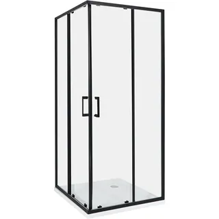 Beliani Duschkabine mit Schiebetüren rechts 80 x 185 cm Schwarz/Sicherheitsglas