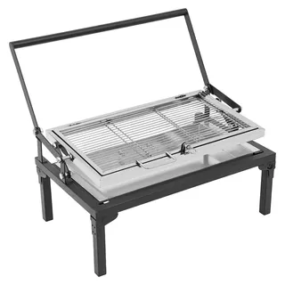 Tragbarer Holzkohlegrill - Campinggrill - Klappbar - Edelstahl - Drehbarer Grillrost - Für 4–5 Personen - Freistehend - 68 x 38 x 35 cm