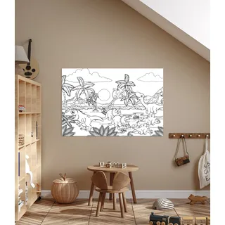 queence Bild "Dinosaurier und Palmen" Baum  Baumbilder  Blätter  Bäume  Dinosaurier  Figuren  Mädchen  Märchenbilder  klassische Fantasie 1 Stk. tlg. DIY Wandbild aus Dibond, farbe bild(er): weiß