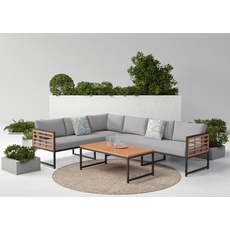 Bild Gartenlounge-Set »Lamia«, Sitzmöbel-Sets schwarz (braun, schwarz) Outdoor Möbel Stahl, Akazienholz, verschiedene Stellmöglichkeiten, Loungeset