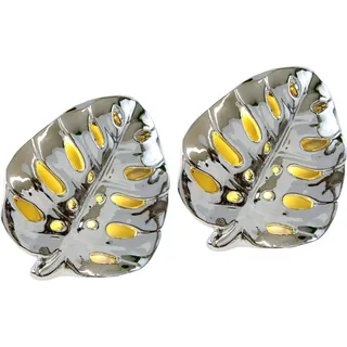 I.GE.A. Dekofigur »LED-Deko Blatt aus Keramik« Deko-Objekt Statue Geschenkidee 2er Set, silber, silberfarben