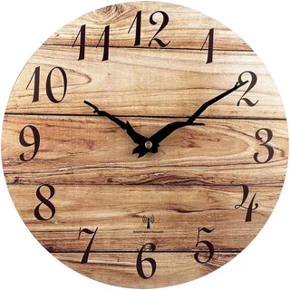 Plumeet Analoge Funk-Wanduhr, 30cm Rahmenlose Hölzerne Wanduhren mit Leisem Quarzwerk, Rustikale Landhaus-Walnuss-Uhren Dekorativ für Schlafzimmer Wohnzimmer, Nur für DE