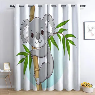 Blackout Vorhänge H166 x B150 cm Dschungel Verdunkelung mit Ösen, Cartoon Tier Koala Vorhang Hellfarben Weich Polyester Vorhänge für Babyzimmer Spielzimmer und Kinderzimmer Dekorieren