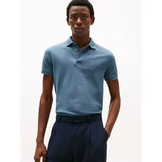 Poloshirt TOMMY HILFIGER "1985 SLIM POLO mit Piqué-Struktur und Stickerei", Herren, Gr. 3XL, blau (aegean sea), Piqué, Obermaterial: 96% Baumwolle, 4% Elasthan, Basic, slim fit, eingesetzt Bündchen, Shirts Poloshirt, meliert, casual, slim fit, Baumwollmix, Polokragen