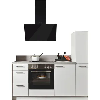 Küche KOCHSTATION "Scafa", küche: weiß, korpus: weiß, arbeitsplatte: beton hell, B:180cm T:58cm, Komplettküchen-Sets, Küche, vormontiert, wahlweise mit E-Geräten, Stellbreite 180 cm