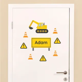 Klebekerlchen® Türaufkleber personalisiert mit Namensschild – Türschild Kinderzimmer & Babyzimmer Wandtattoo – selbstklebende Wandsticker - Kinderzimmer Deko Junge & Mädchen – Baufahrzeuge Bagger