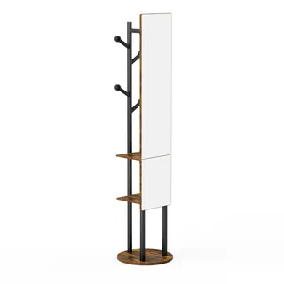 Redom Garderobenspiegel 40/174 cm 360° drehbar mit Kleiderhaken und Stauraum, Schwarz/Braun , Holzwerkstoff , 40x174x40 cm , Garderobe, Garderoben-Sets & Garderoben-Serien, Garderoben-Sets
