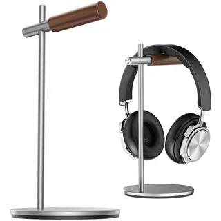 Kopfhörerständer aus Eichenholz, Headset Ständer für Schreibtisch, Universal Halterung Halter für Airpods Max, Bose, Beats, Gaming, VR Display Stand (Silber)
