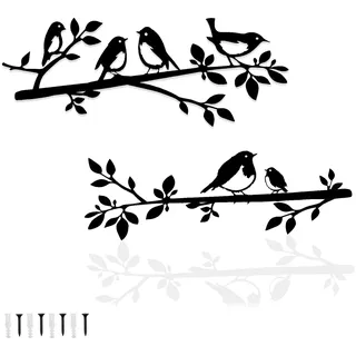 Pduoduo Metall-Vögel-Wandkunst,hängende Blätter mit Vögeln,Metall Ornament Zweig Wand hängende Zeichen für Balkon Indoor Outdoor Dekoration