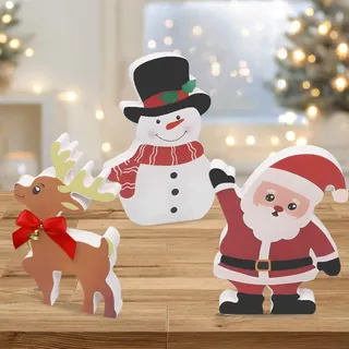 Weihnachtsdeko Tisch, 3 Stück Weihnachten Tischdeko Holz, Schneemann Figuren Tischdeko, Winter Holzdeko, Tisch Weihnachtsschmuck Holz für Fensterbank Weihnachtsfeiern Kaminsims Tischdeko Büro