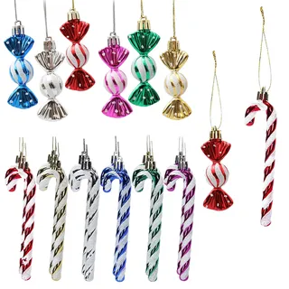HERZONE 18pcs Zuckerstangen zum Hängen Weihnachtsbaum Süßigkeiten Anhänger Christbaumschmuck Bonbon Glitzernde Hängende Weihnachtliche Süßigkeiten Ornamente (bunt zuckerstangen und bonbon)