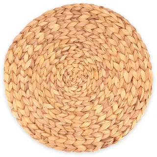 Decorasian Platzset aus Seegras - Wasserhyazinthe, 12er Set Tischset abwischbar 35cm Tischuntersetzer rund Natur