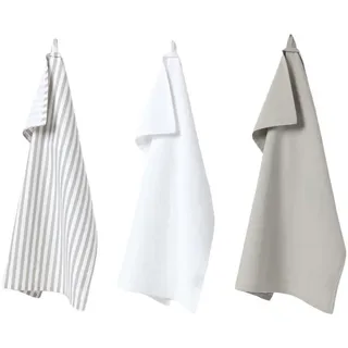 Homescapes Geschirrtücher 3er-Set grau-weiß, 100% Baumwolle , Grau , Textil , Gestreift , 50x70 cm , Oeko-Tex® Standard 100 , Heimtextilien, Geschirrtücher & Schürzen, Geschirrtücher