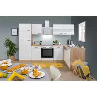 Winkelküche Merle L-Form 280 x 172 cm E-Geräte Glaskeramikkochfeld weiß/eiche sägerau nachbildung