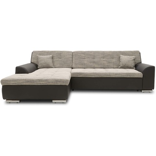 DOMO. collection Ecksofa Treviso, Schlafsofa in L-Form aus Kunstleder und Webstoff, Sofa, Couch mit Schlaffunktion, Eckcouch, Polsterecke, 267 x 178 x 83 cm (BxTxH), grau/schwarz