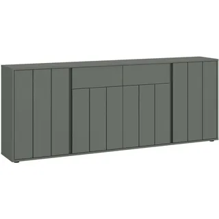 Feldmann-Wohnen Sideboard Veddel grau-grün anthrazit 203 / 40 / 82cm , Holz, 6 Fächer, 2 Schubladen, Rechteckig, 203x82x40 cm, Wohnzimmer, Kommoden, Sideboards,