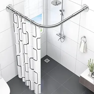 uyoyous Duschvorhangstange L Form, 304 Edelstahl Dusche Vorhangstange Ecke, Ohne Bohren verstellbare Duschstange Ausziehbar für Dusche Badewanne Badezimmer (85-120cm)