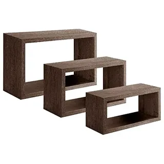 Homemania HOMSAN_110 Trittico Wandregal, Schlafzimmer, Büro-MDF, Nussbaum, 45 x 27 x 15,5/40 x 22 x 15,5/35 x 17 x 15,5 cm