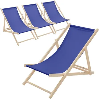 ECD-Germany Strandliege 4er Set Dunkelblau , Holz , 57.5x83x100 cm , Gartenmöbel, Gartenliegen