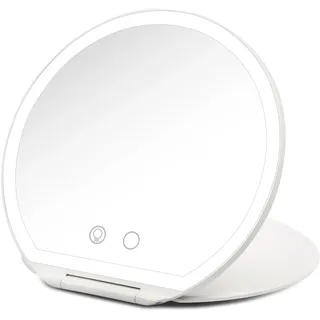 Girmi BE03 Runder Make-up-Spiegel, zusammenklappbar, ultradünn, tragbar, mit LED-Licht, 3 Farben, Touch-Taste, Lithium-Batterie, USB-Ladegerät