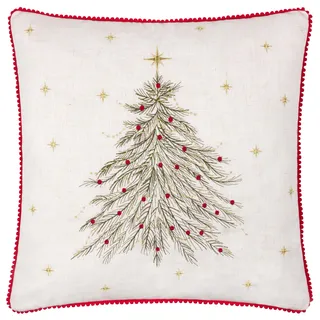 furn. Wylder Twinkling Tree Polyestergefülltes Kissen (Natürlich - 45x45cm) | Festlich Wendbar Leinenoptik Weihnachtsbaum Bestickt Kissen