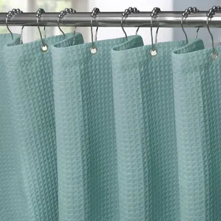 Waffel Duschvorhang mit Metall Duschvorhangringe Stoff Textil Badewannenvorhang Anti Schimmel Bad Vorhang Set Wasserdicht Badewanne Vorhang Schwerer Shower Curtain Badezimmer - 182 x 198cm (Türkis)