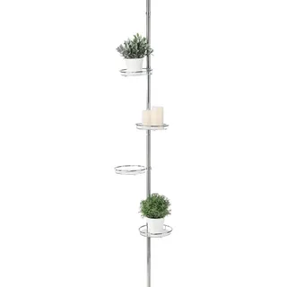 Verstelbare plantenstandaard mit vier gläsernen Platten und teleskopartigem System - Silber