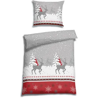 Florella Bettwäsche , Rot , Textil , Hirsch , 140x200 cm , Oeko-Tex® Standard 100 , pflegeleicht, atmungsaktiv, hautfreundlich, angenehm wärmend, schadstoffgeprüft , Heimtextilien, Bettwäsche & Leintücher, Bettwäsche, Flanell-Bettwäsche