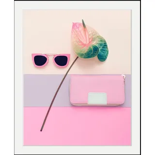 Queence »Sonnenbrille Pink« Blumen Blumenbilder Fashion Magazincover Mode Modebilder HD Premium Poster-Druck inkl. Holzrahmen,