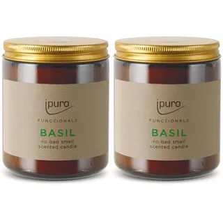 ipuro FUNCTIONALS Basil Duftkerze - Neutralisiert Küchengerüche mit Basilikum Minze & Tomatenblatt Duft - Kerze mit Ätherisches Basilikum Öl für frische Raumluft - Raumduftkerze - Duftkerzen im Glas