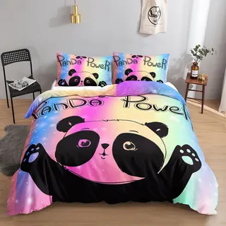HOSIMA Erwachsene Bettwäsche Set Jungen und Mädchen Cartoon Motiv niedliche bunte Panda-Druck, Bettbezug mit 2 Kissenbezüge (S) Panda