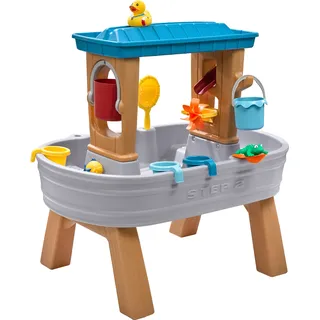 Step2 Rain Showers Splash Tub Wasserspieltisch | Großer Wassertisch mit 13-teiligem Zubehörset | Garten Wasser Spieltisch für Kinder in Grau & Braun