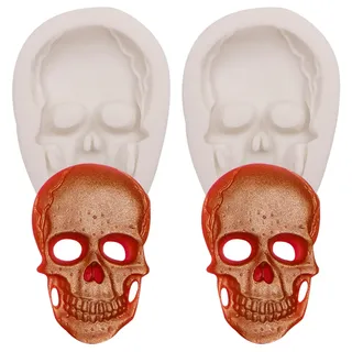 Totenkopf-Silikonform, Halloween-Totenkopf-Formen zum Backen, Skelett-Silikonform für Kuchendekoration, Topper, Schokolade, Süßigkeiten, Cake Pops, Eis am Stiel, Polymer-Ton, Basteln, 2er-Set