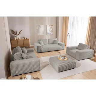 s-style möbel 3-2-1 Garnitur Cord 3-Sitzer + 2-Sitzer + Sessel Hellgrau