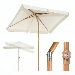 Sekey Sonnenschirm Balkon 200x125 cm Holzoptik, Sonnenschirm Rechteckig mit höhenverstellbar, 180g/m2 Polyester UV50+, Aluminium-Drehgelenk, Sonnenschirme für Balkon Garten Terrasse