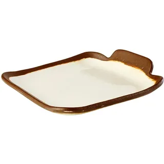 APS 84567 Teller CROCKER, 14 x 13 cm, Höhe 2,5 cm, Melamin, creme mit braunem Rand