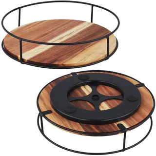 SYUTBOU 2 Stück Drehteller Organizer Holz, 23 cm Servierplatte Drehtablett, 5,5cm Höhe Gewürzregal Organizer, Lazy Susan für Küche, Speisekammer