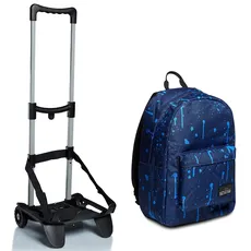 Seven RUCKSACK IMUSICPACK Geräumige Schultasche für Teenager,mit Laptopfach&Kopfhörer+Schultrolley für Kinder; Trolley für Schulranzen und Rucksäcke SJ, Einfach zum Ziehen.