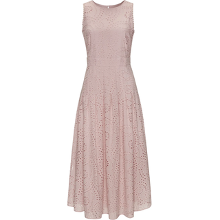 Spitzenkleid BUFFALO "in Maxilänge mit modischer Lochstickerei", Damen, Gr. 44, N-Gr, lila (mauve), Web, Obermaterial: 100% Baumwolle. Futter: 100% Viskose, unifarben, figurumspielend knöchelfrei, Rundhals, Kleider Spitzenkleid, elegantes Sommerkleid, Maxikleid mit Stickerei, A-Linie, festlich, Topseller