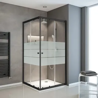 Schulte Eckeinstieg mit Schiebetüren Sunny 180 x 75-90 cm Mattschwarz Glasdekor