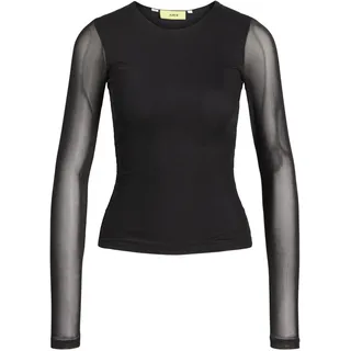 JJXX Damen JXMELIA LS MESH TOP WVN SN Langarmshirt, Black, M