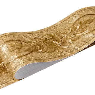 HBOS Selbstklebende Bordüre Gold Wandtattoo 3D PVC 10cm x 500cm Rosenmuster Wasserdicht & Abnehmbar Schimmel Schmutzabweisend Wand Fliesenaufkleber für Wohnzimmer Bad & Küche